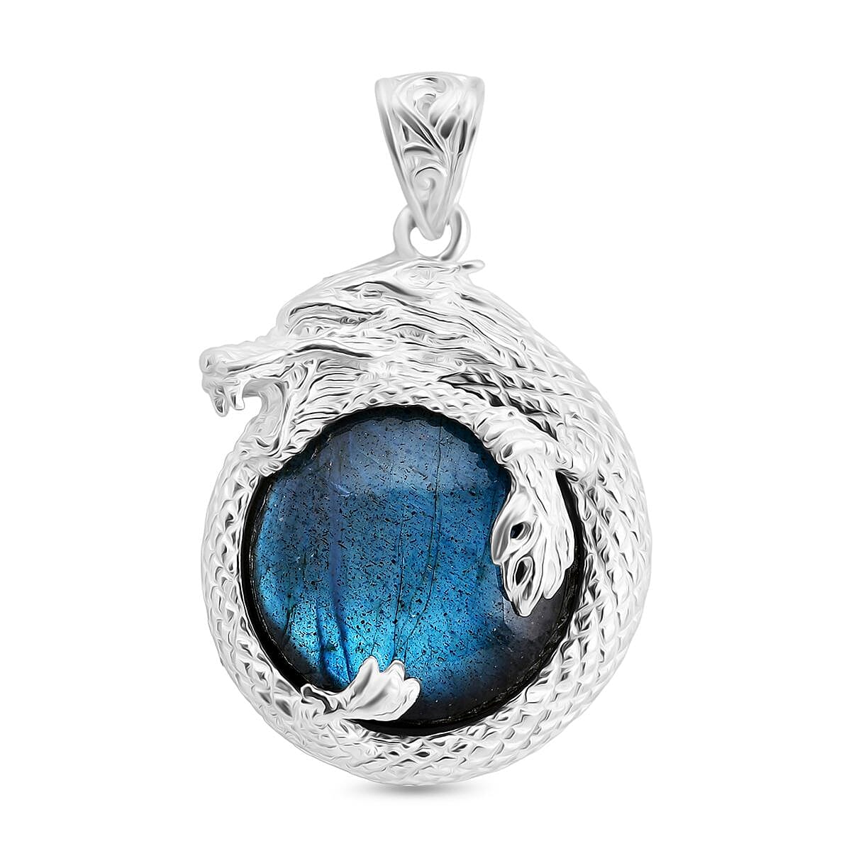 Royal Bali Collection - Labradorite Dragon Pendant in Sterling Silver 25.27 Ct.