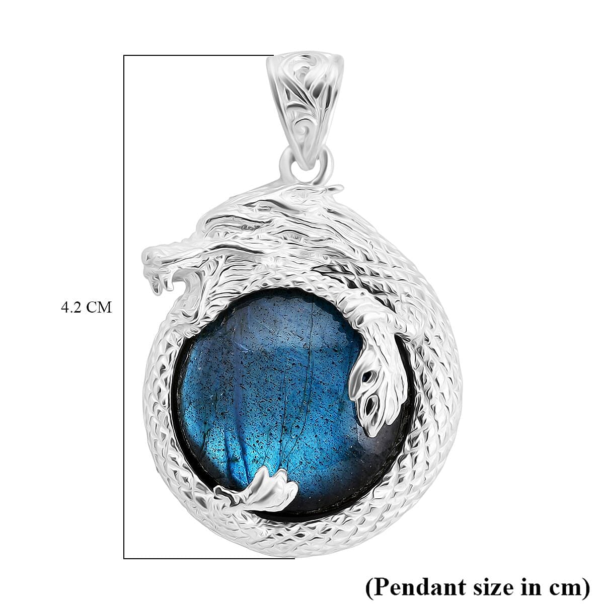 Royal Bali Collection - Labradorite Dragon Pendant in Sterling Silver 25.27 Ct.