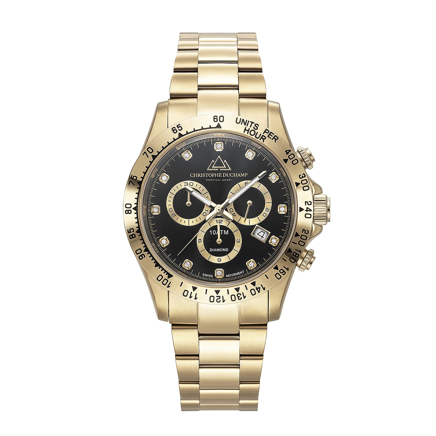 CHRISTOPHE DUCHAMP Grand Mont Limited Edition Anniversary Swiss Movement Diamond Studded Water Resistant Watch (45mm Case) in Gold Tone