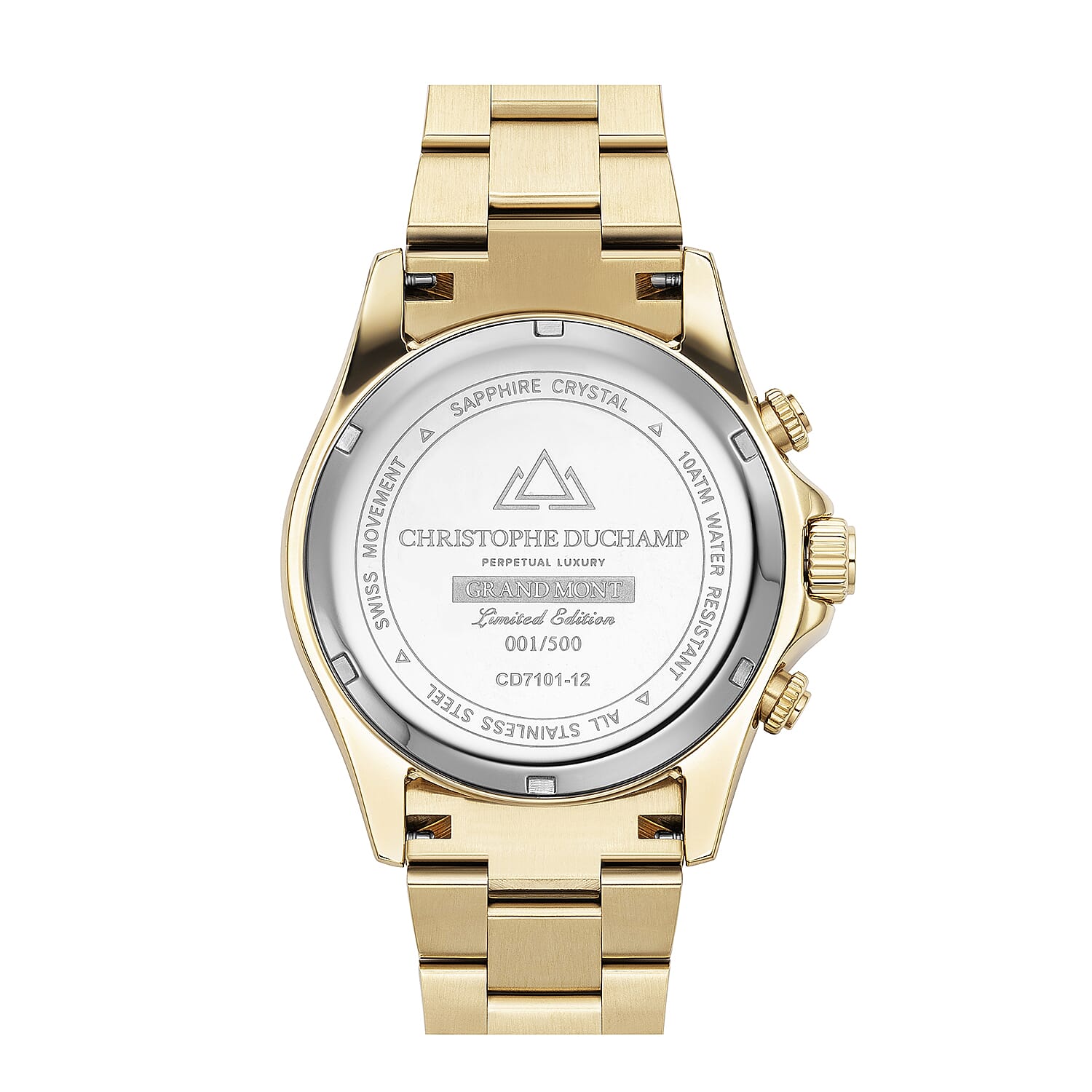 CHRISTOPHE DUCHAMP Grand Mont Limited Edition Anniversary Swiss Movement Diamond Studded Water Resistant Watch (45mm Case) in Gold Tone