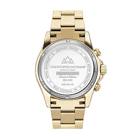 CHRISTOPHE DUCHAMP Grand Mont Limited Edition Anniversary Swiss Movement Diamond Studded Water Resistant Watch (45mm Case) in Gold Tone