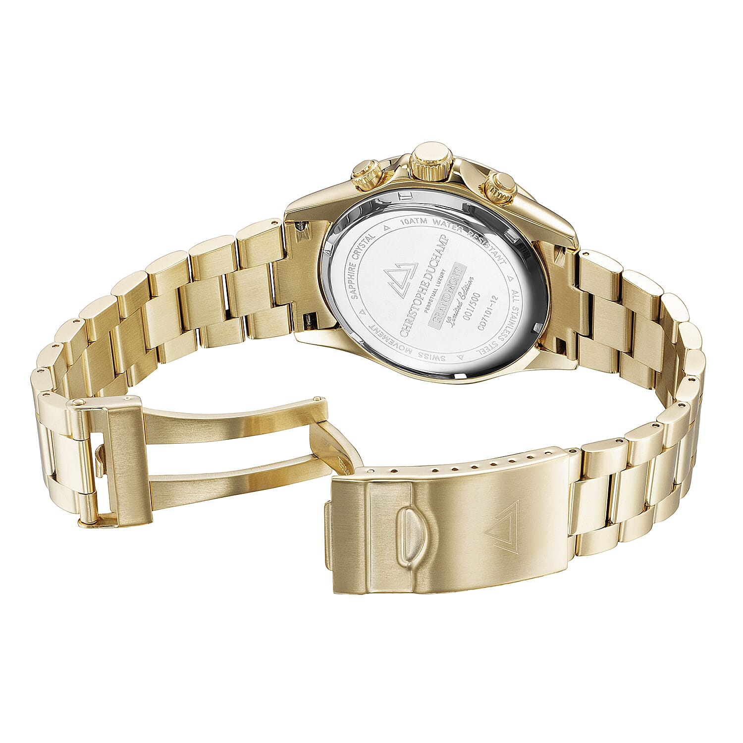 CHRISTOPHE DUCHAMP Grand Mont Limited Edition Anniversary Swiss Movement Diamond Studded Water Resistant Watch (45mm Case) in Gold Tone