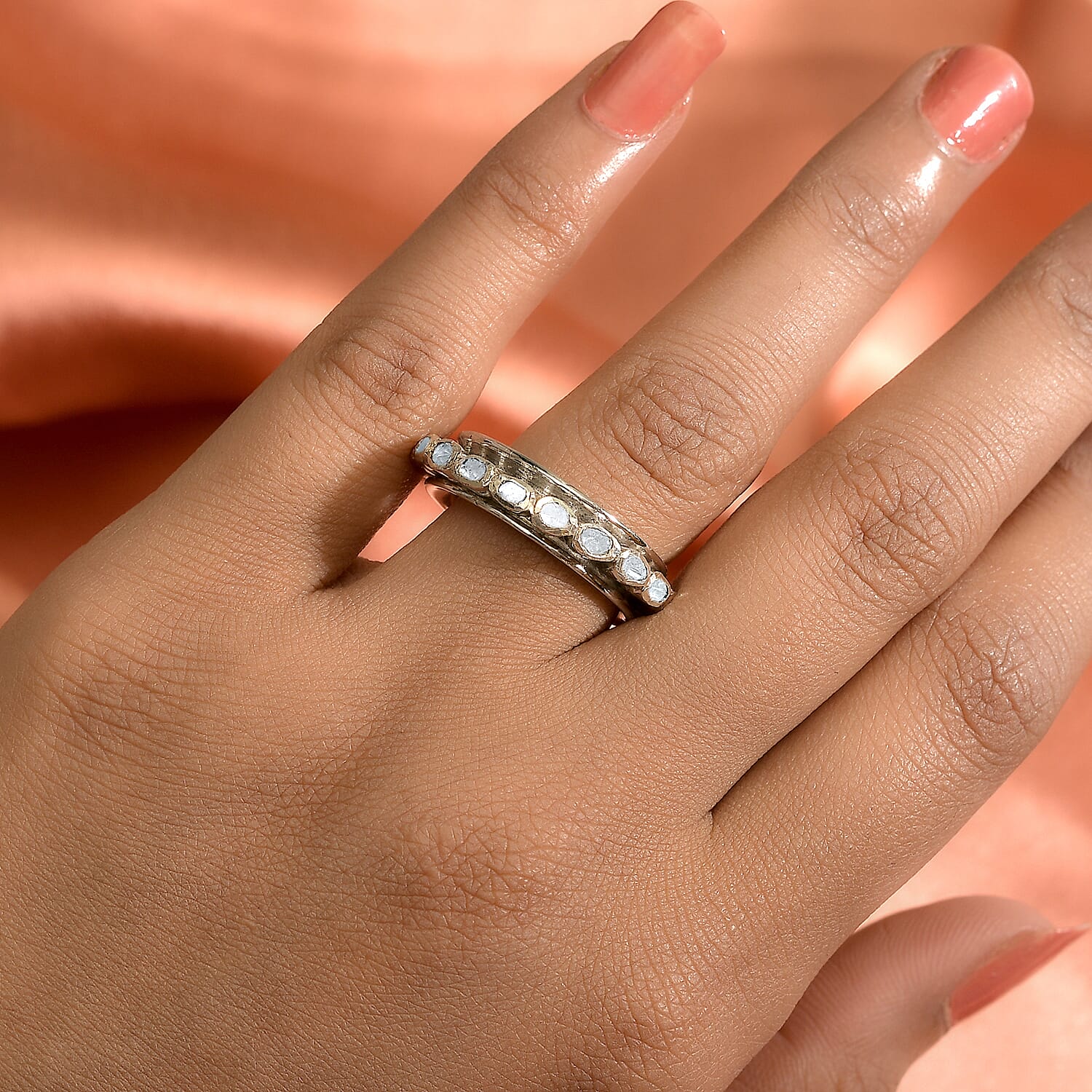 Artisan Crafted - Polki Diamond Full Eternity Ring in Sterling Silver 1.00 Ct, Silver wt. 6.39 Gms