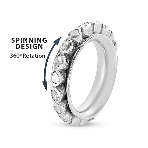 Artisan Crafted - Polki Diamond Full Eternity Ring in Sterling Silver 1.00 Ct, Silver wt. 6.39 Gms