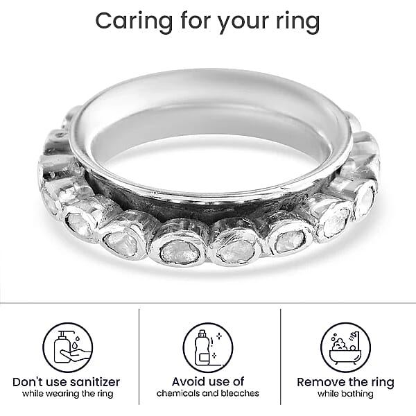 Artisan Crafted - Polki Diamond Full Eternity Ring in Sterling Silver 1.00 Ct, Silver wt. 6.39 Gms