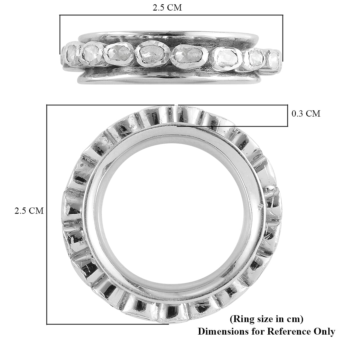 Artisan Crafted - Polki Diamond Full Eternity Ring in Sterling Silver 1.00 Ct, Silver wt. 6.39 Gms