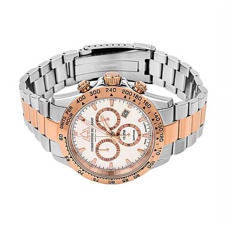 CHRISTOPHE DUCHAMP Grand Mont Swiss Movt. White Dial Watch with Dual Colour Chain Strap 10 ATM WR Sapphire Crystal Glass