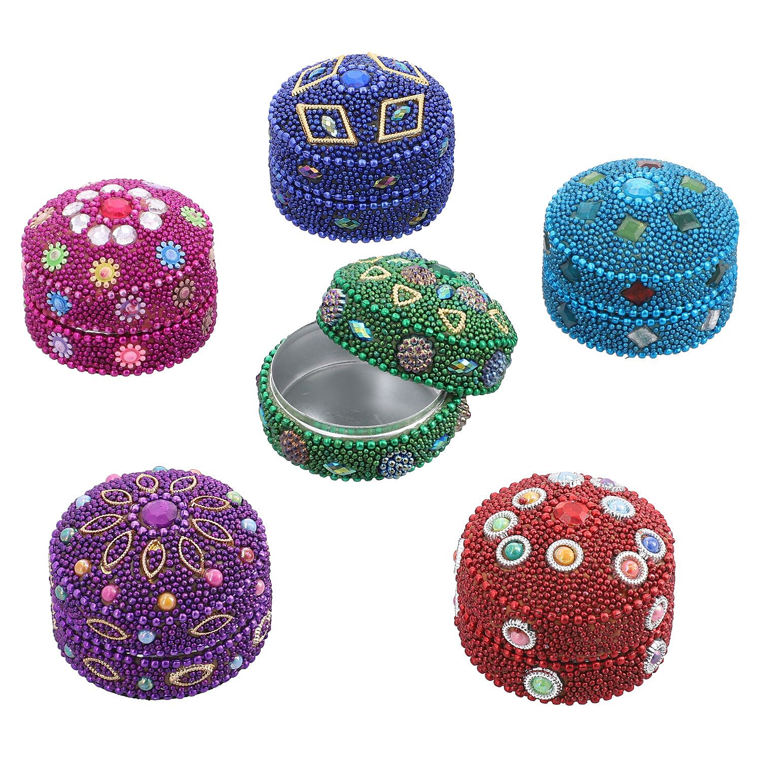 Set of 6 Wooden Beaded Chest Storage Box - Multi
