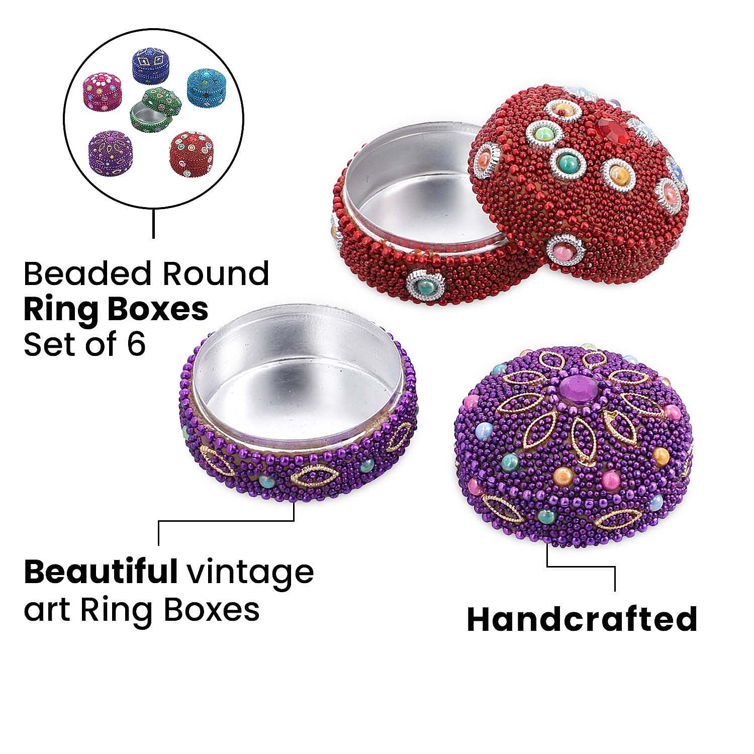 Set of 6 Wooden Beaded Chest Storage Box - Multi