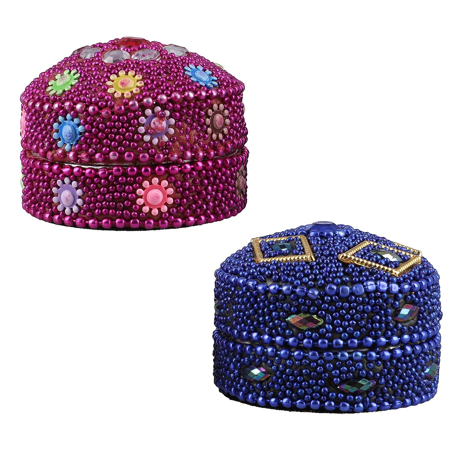 Set of 6 Wooden Beaded Chest Storage Box - Multi