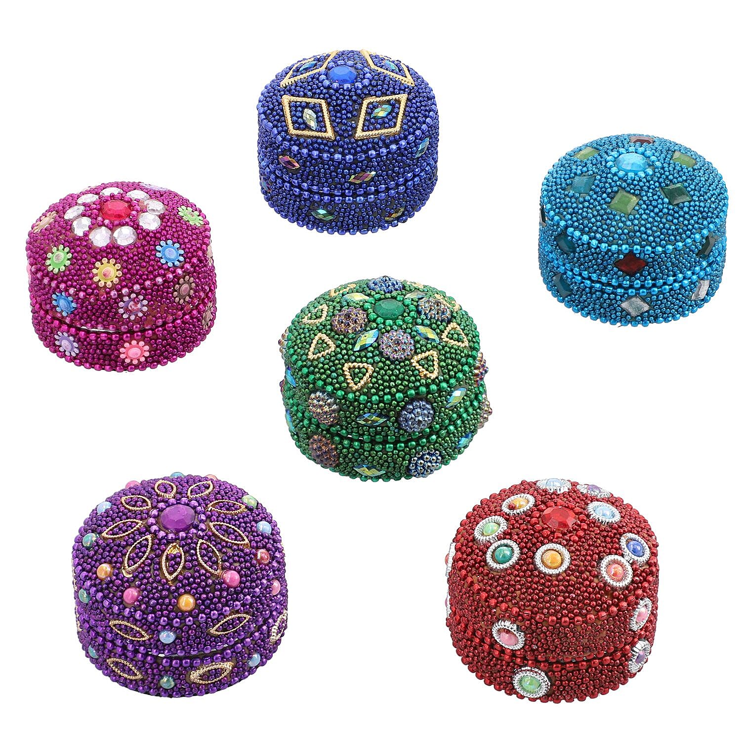 Set of 6 Wooden Beaded Chest Storage Box - Multi