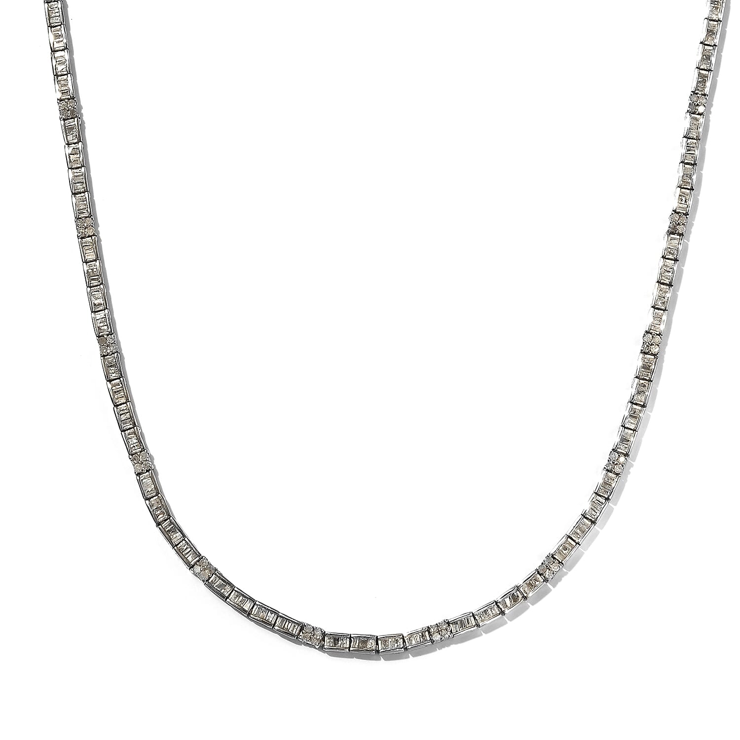 Diamond Cluster Necklace (Size - 18) in Sterling Silver 3.01 Ct, Silver Wt. 17.73 Gms
