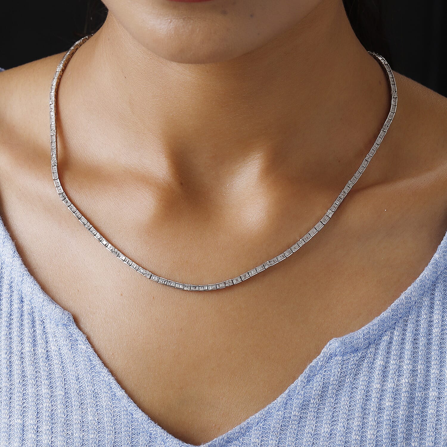 Diamond Cluster Necklace (Size - 18) in Sterling Silver 3.01 Ct, Silver Wt. 17.73 Gms