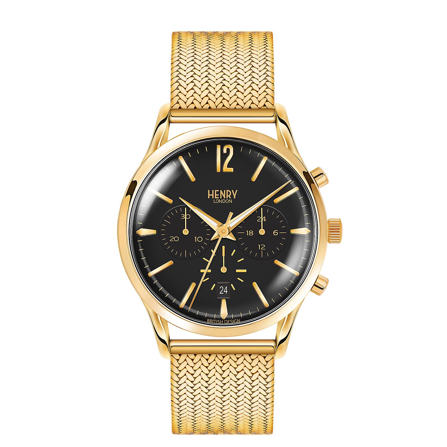 HENRY LONDON Edgware Mans Mesh Bracelet Watch  Gold and Black