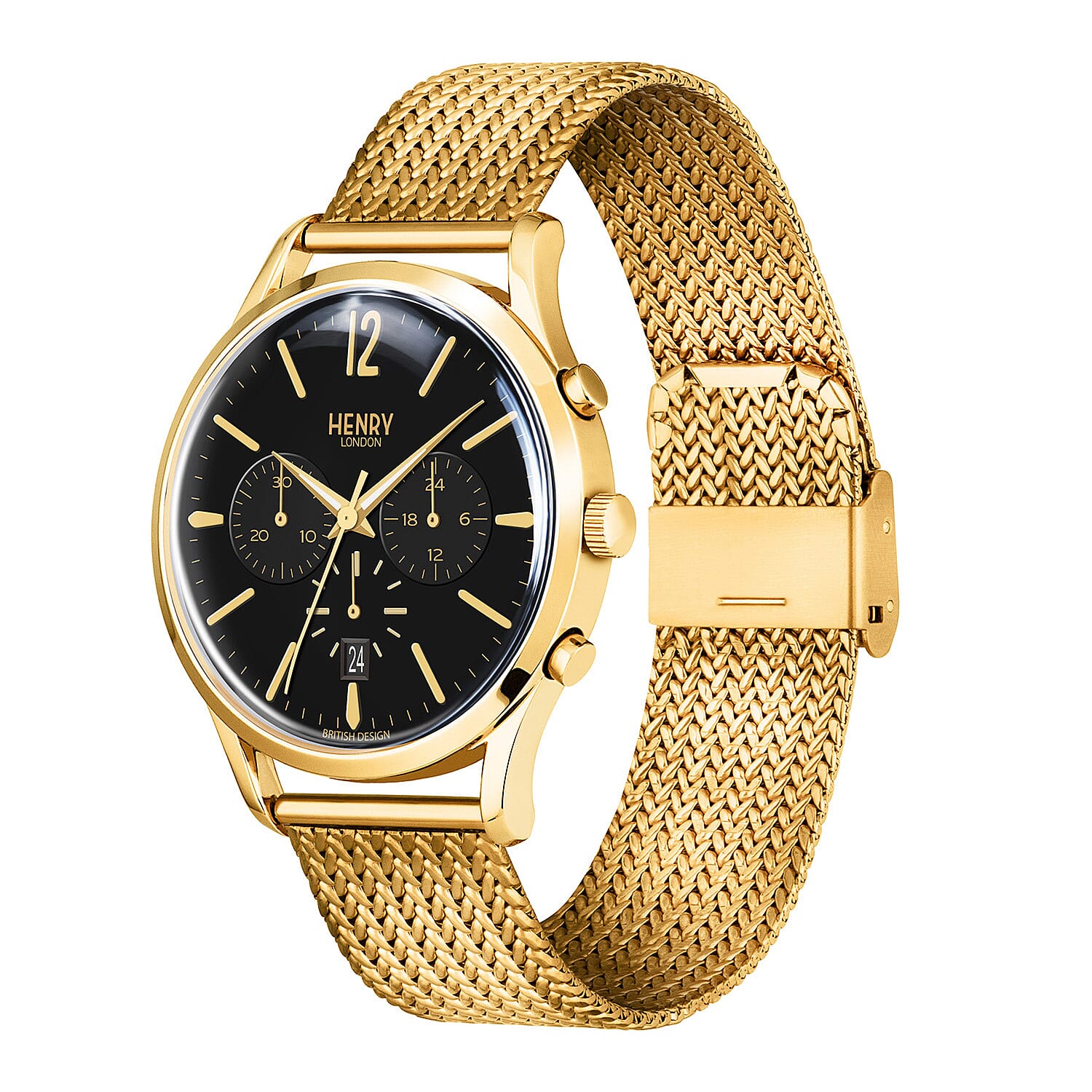 HENRY LONDON Edgware Mans Mesh Bracelet Watch  Gold and Black