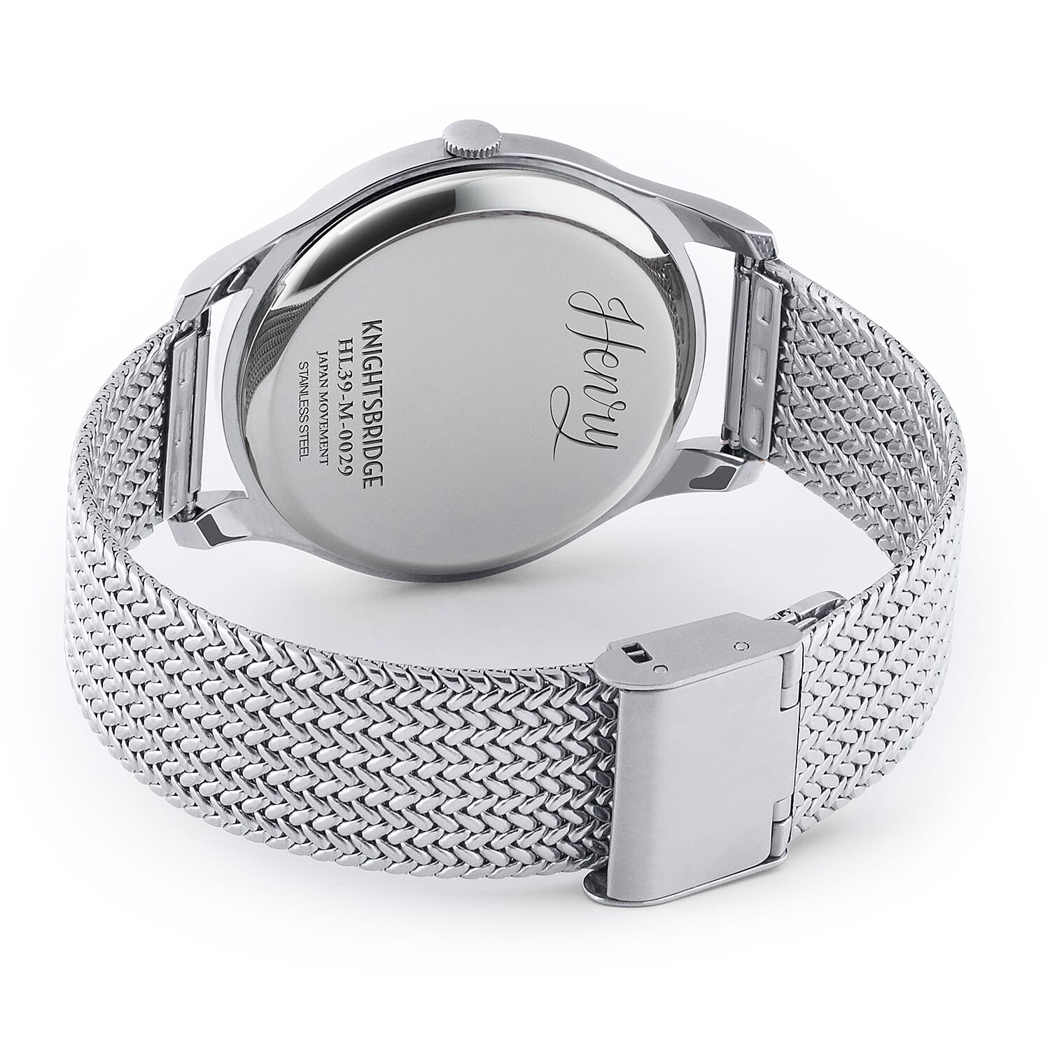 HENRY LONDON Knightsbridge Ladies Blue Dial Mesh Bracelet Watch in Silver Tone