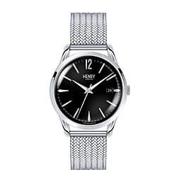HENRY LONDON Edgwar Mans Mesh Bracelet Watch  Silver and Black