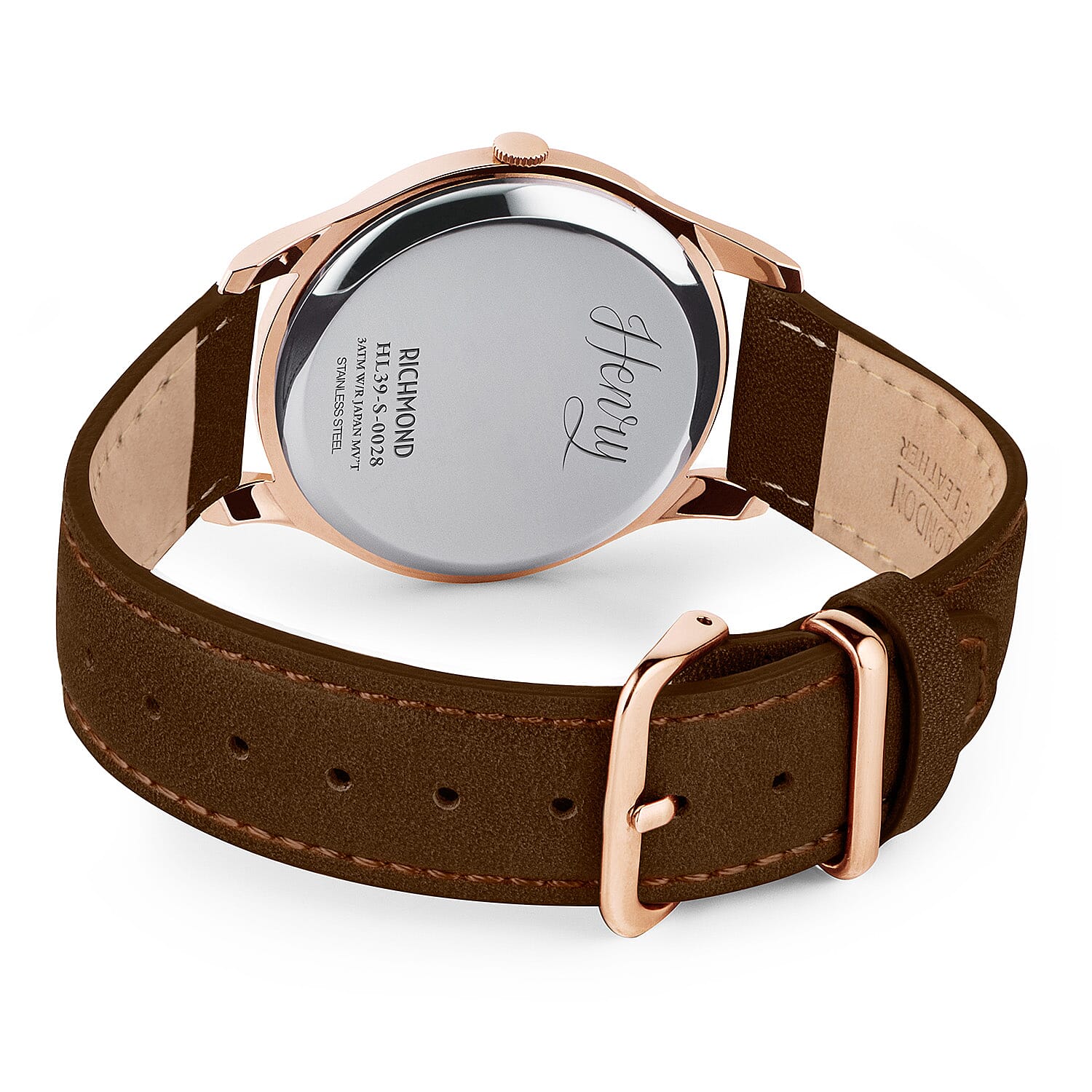 HENRY LONDON Richmond Unisex White Dial Watch with Dark Brown Leather Strap