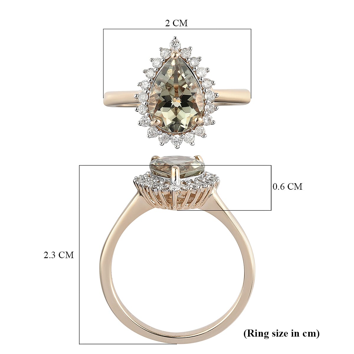 9K Yellow Gold Turkizite and Diamond Ring 2.19 Ct.