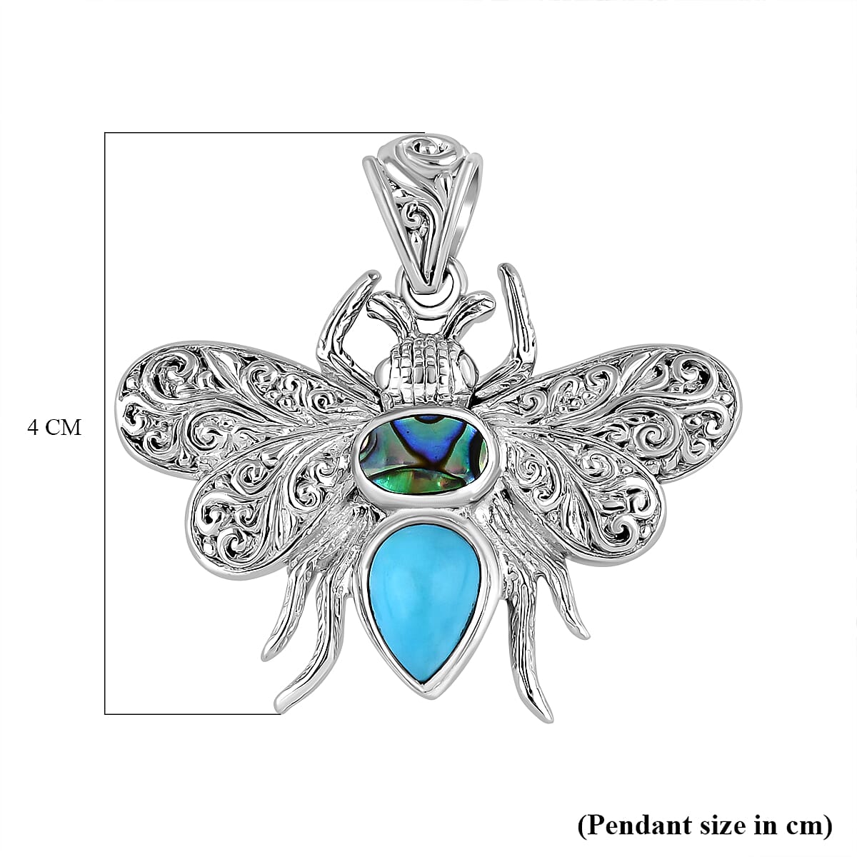 Royal Bali Collection - Handmade Sleeping Beauty Turquoise & Abalone Shell Pendant Sterling Silver 2.00 Ct, Silver Wt. 8.30 Gms. Royal Bali Collection - Handmade Sleeping Beauty Turquoise & Abalone Shell Pendant Sterling Silver 2.00 Ct, Silver Wt. 8.30 Gms.