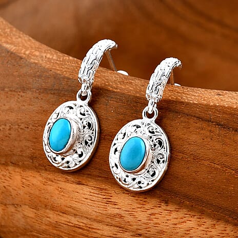 Sleeping Beauty Turquoise Earring with Push Back Sterling Silver 1.56 Ct.