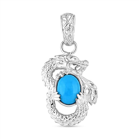 Royal Bali Collection - Handmade Sleeping Beauty Turquoise Pendant Sterling Silver 1.48 Ct.
