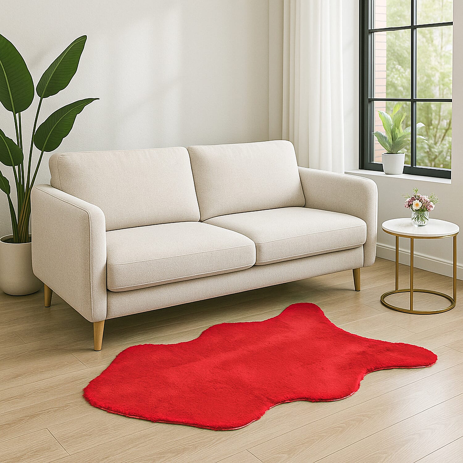 Faux Fur Rug and Door Mat (Size 120x90 cm) - Red