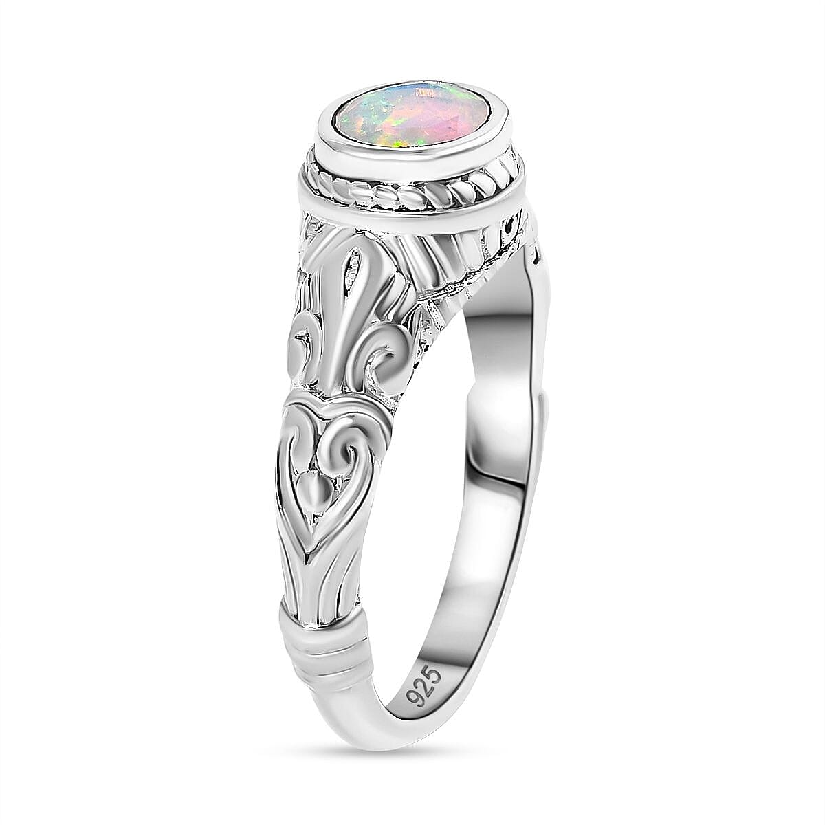 Solitaire, Ethiopian opal Southwestern setting high quality 925 Sterling Silver Ring