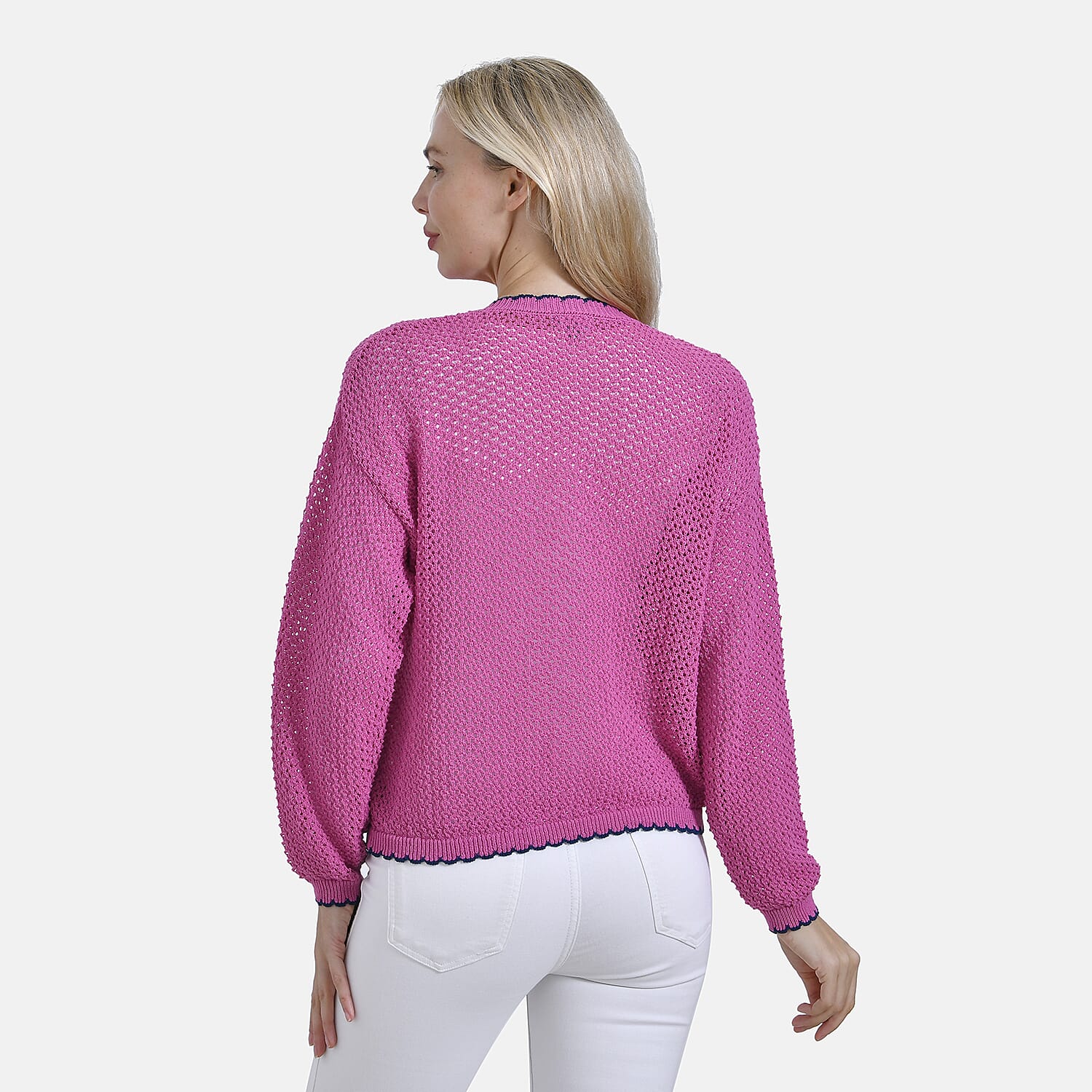 La Marey Elegant Knit Cardigan with Cream Trim