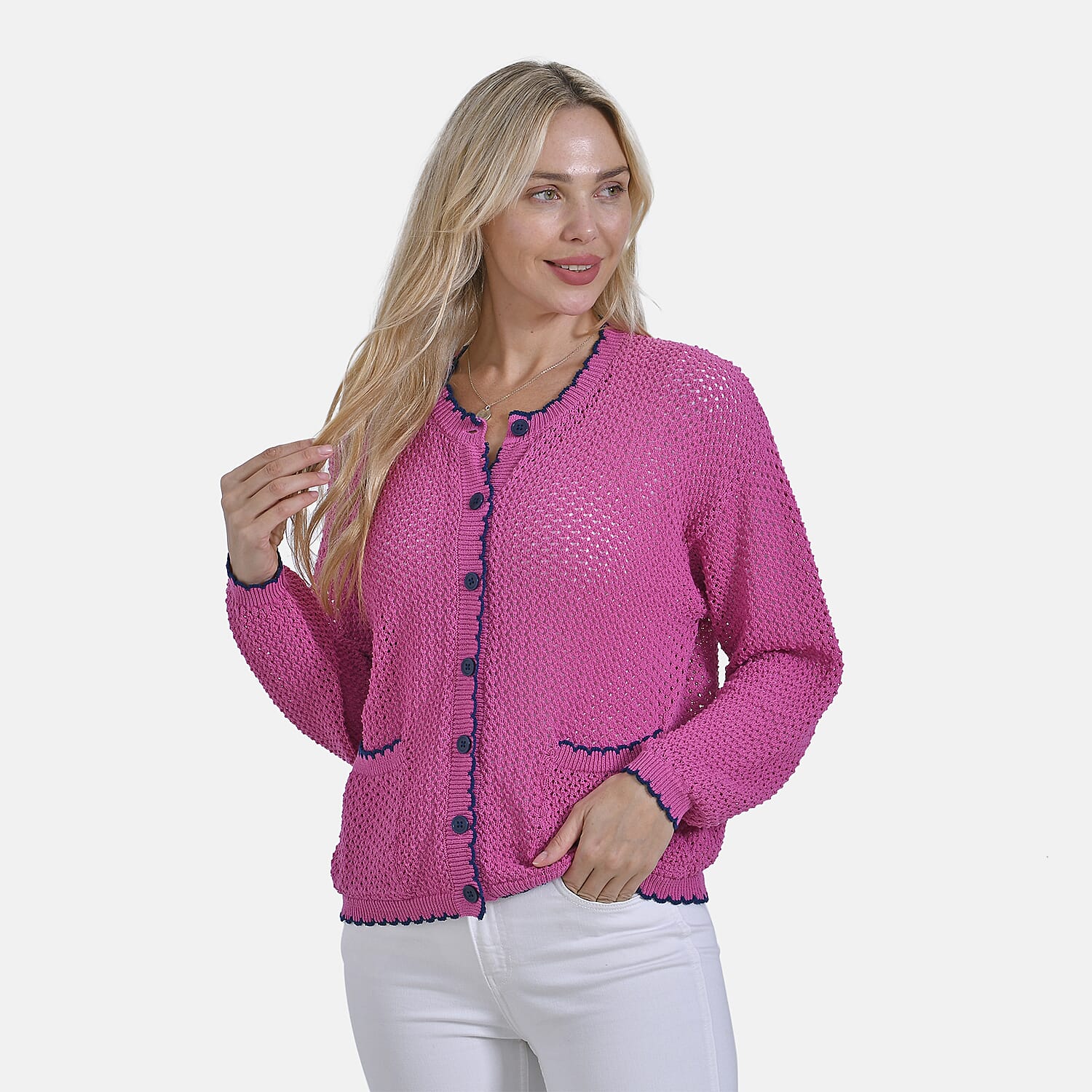 La Marey Elegant Knit Cardigan with Cream Trim