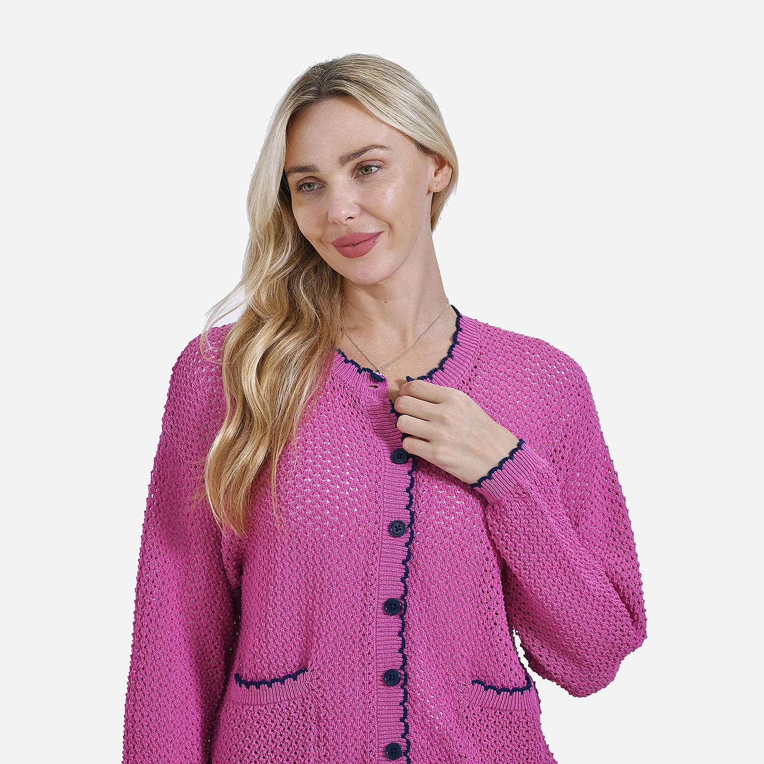 La Marey Elegant Knit Cardigan with Cream Trim
