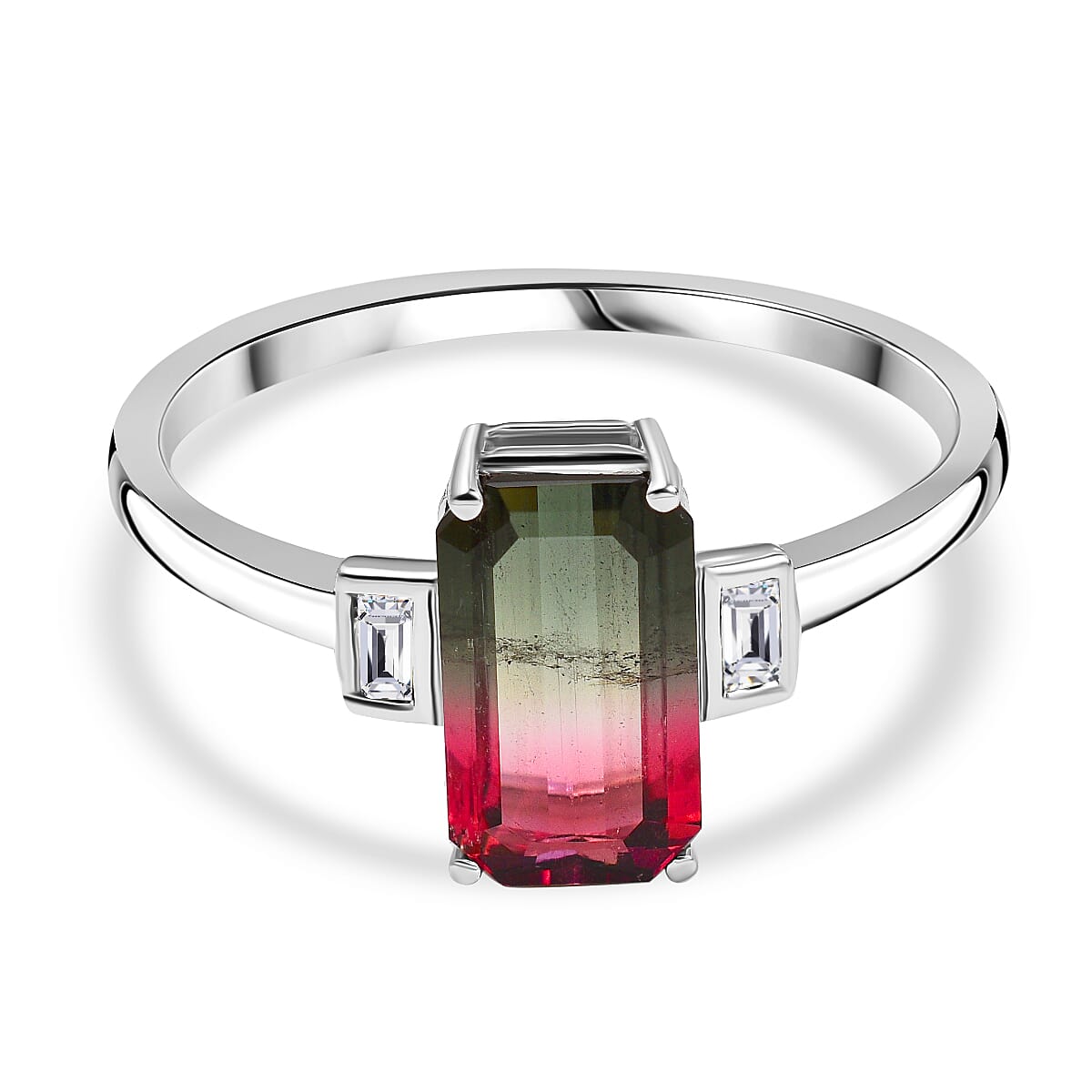14K White Gold  AAA Bi-Color Tourmaline & Diamond  Ring Gold Wt. 2.23 Gms 1.61 Ct.