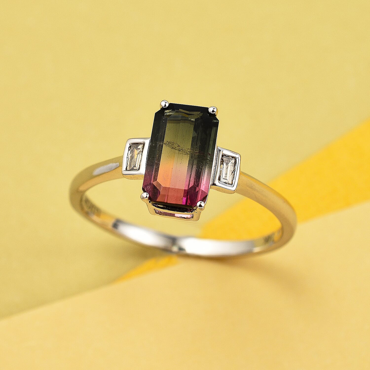 14K White Gold  AAA Bi-Color Tourmaline & Diamond  Ring Gold Wt. 2.23 Gms 1.61 Ct.