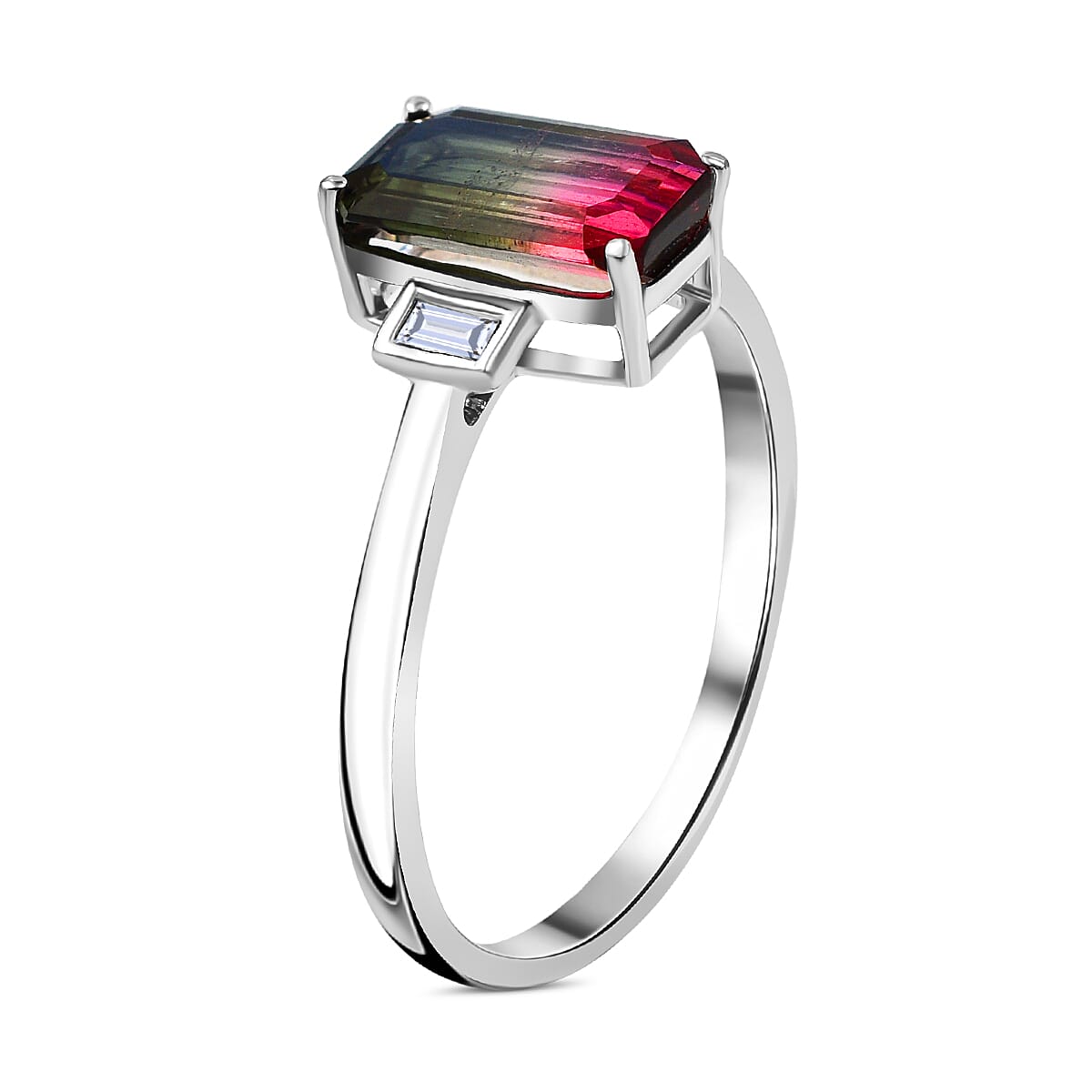 14K White Gold  AAA Bi-Color Tourmaline & Diamond  Ring Gold Wt. 2.23 Gms 1.61 Ct.
