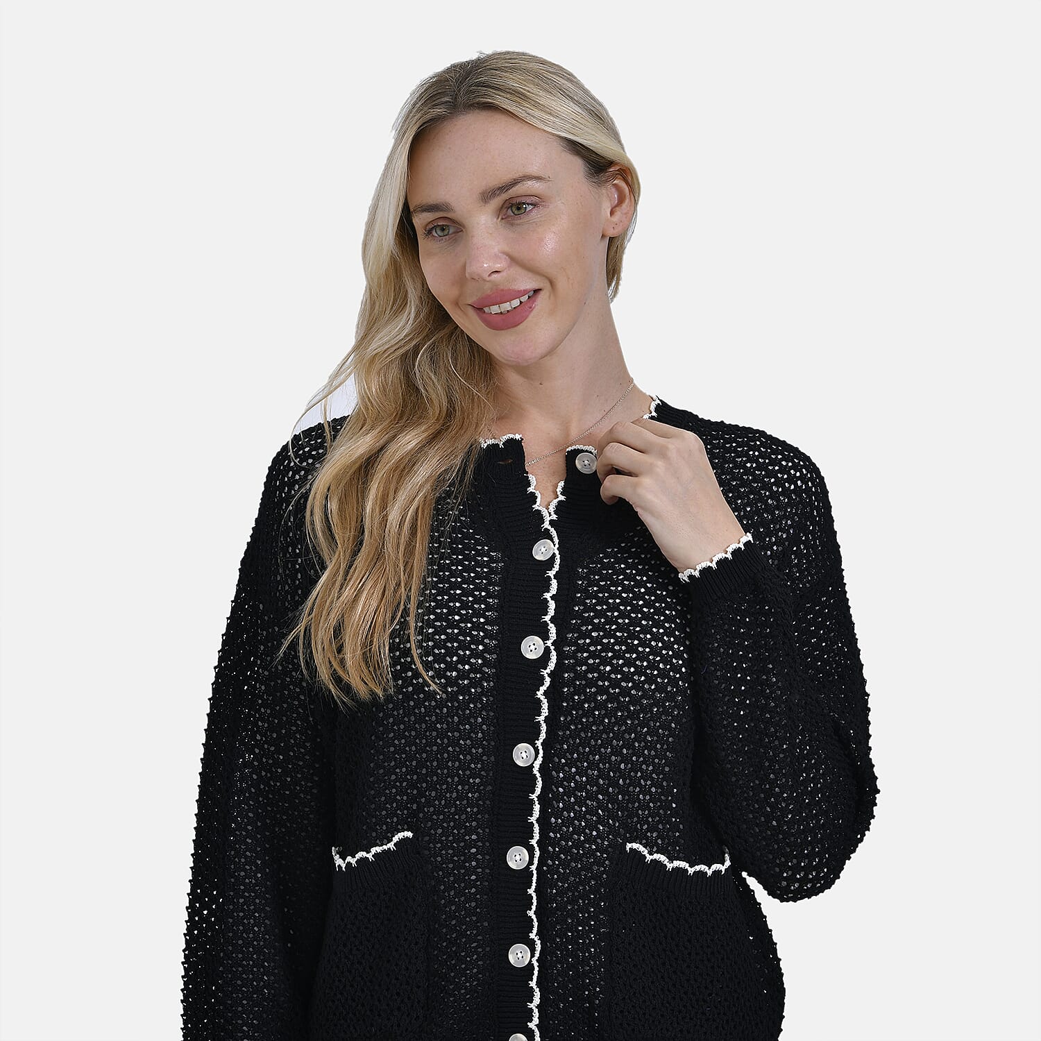 La Marey Elegant Knit Cardigan with Cream Trim