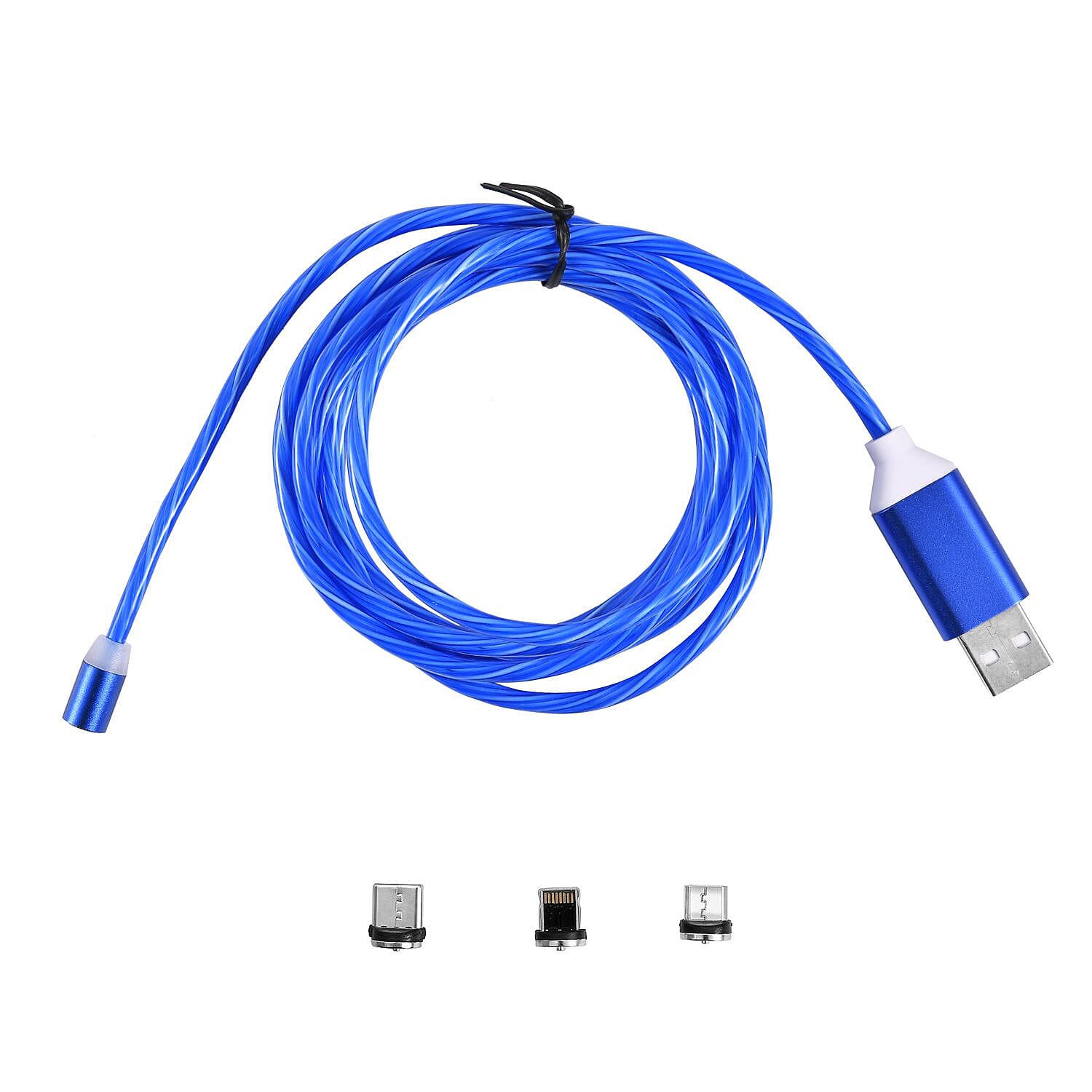 3 in 1 Magnetic Charging USB Cable with Flowing LED Light (Size 2x1 m) - Blue 3 in 1 Magnetic Charging USB Cable with Flowing LED Light (Size 2x1 m) - Blue