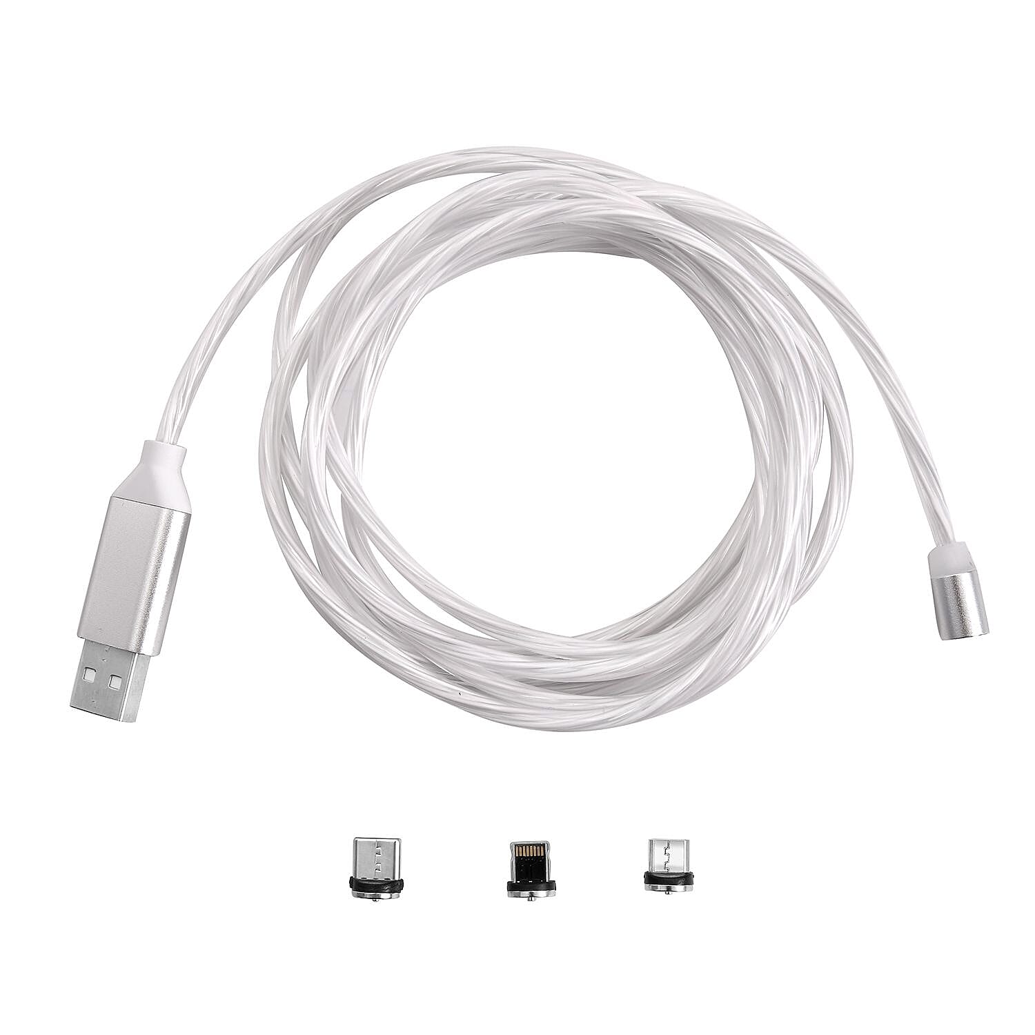 3 in 1 Magnetic Charging USB Cable with Flowing LED Light (Size 2x1 m) - White 3 in 1 Magnetic Charging USB Cable with Flowing LED Light (Size 2x1 m) - White