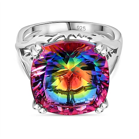 TJC Launch Nebula Quartz Doublet Solitaire Ring in Rodium Overlay Sterling Silver 11.06 Ct.