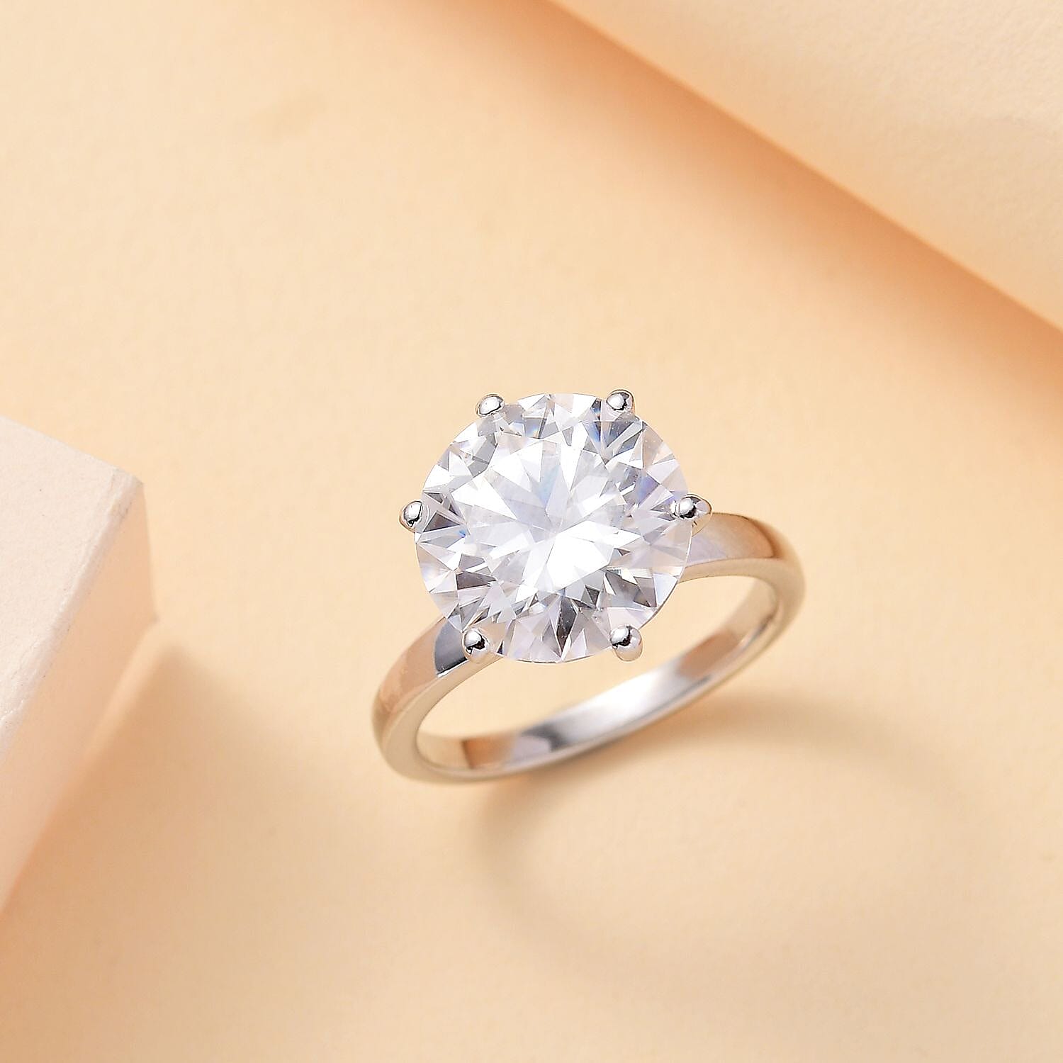 RED CARPET COLLECTION - The Ultimate Solitaire Moissanite Ring in Rhodium Overaly Sterling Silver 5.28 ct