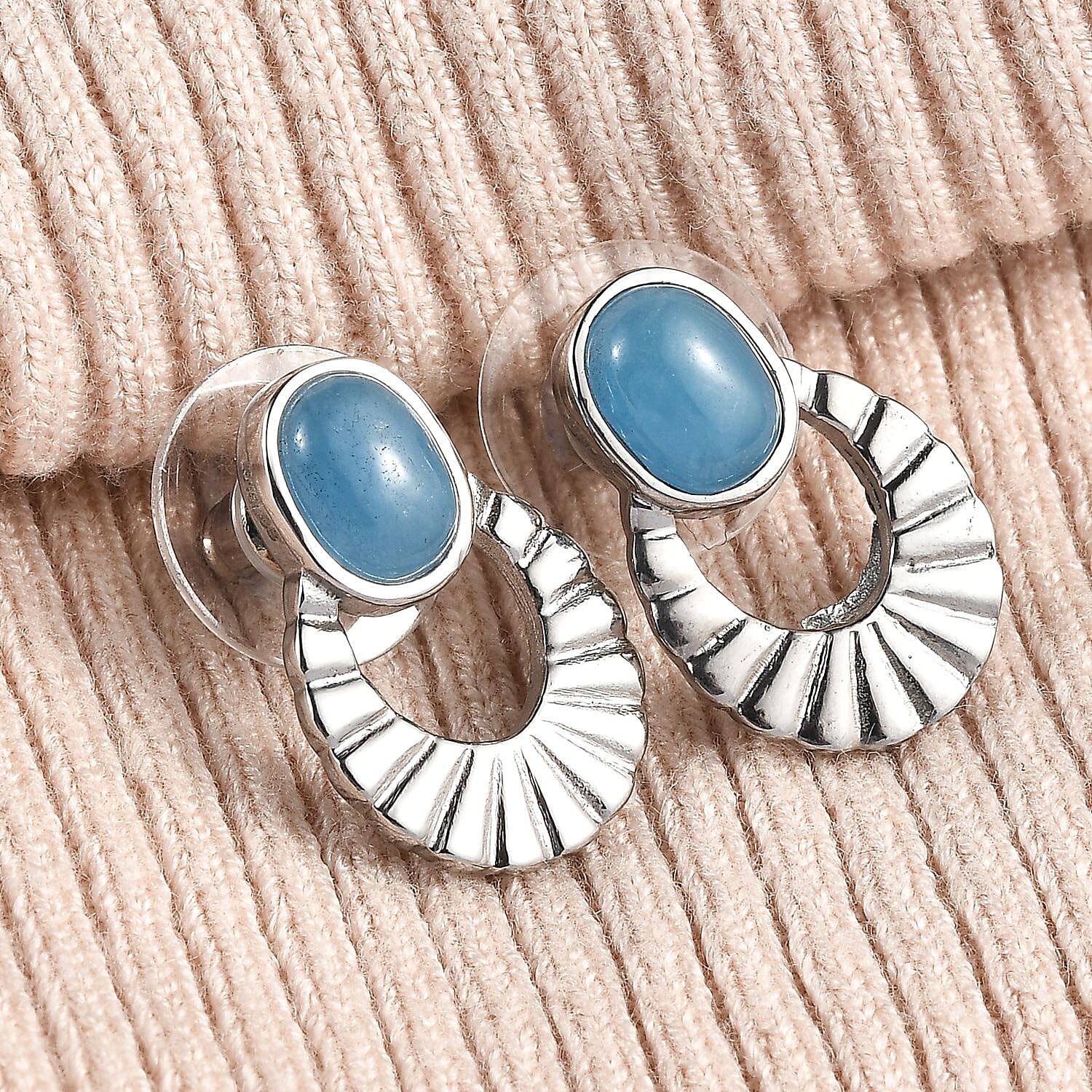 Blue Jadeite Earrings With Push Back 3.31 Ct.