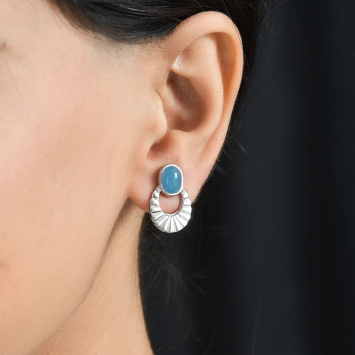 Blue Jadeite Earrings With Push Back 3.31 Ct.