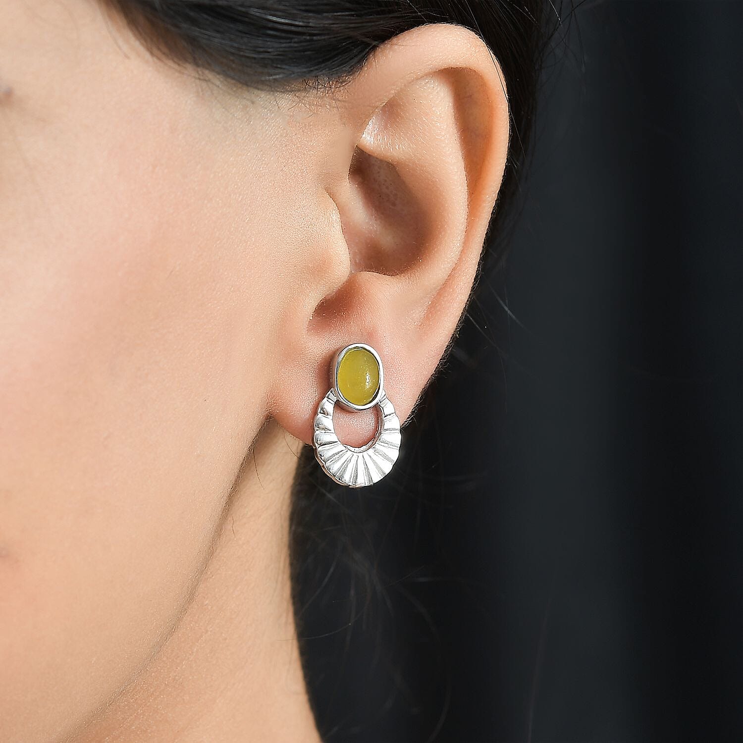 Yellow Jadeite Earring With Push Backs 3.13 Ct