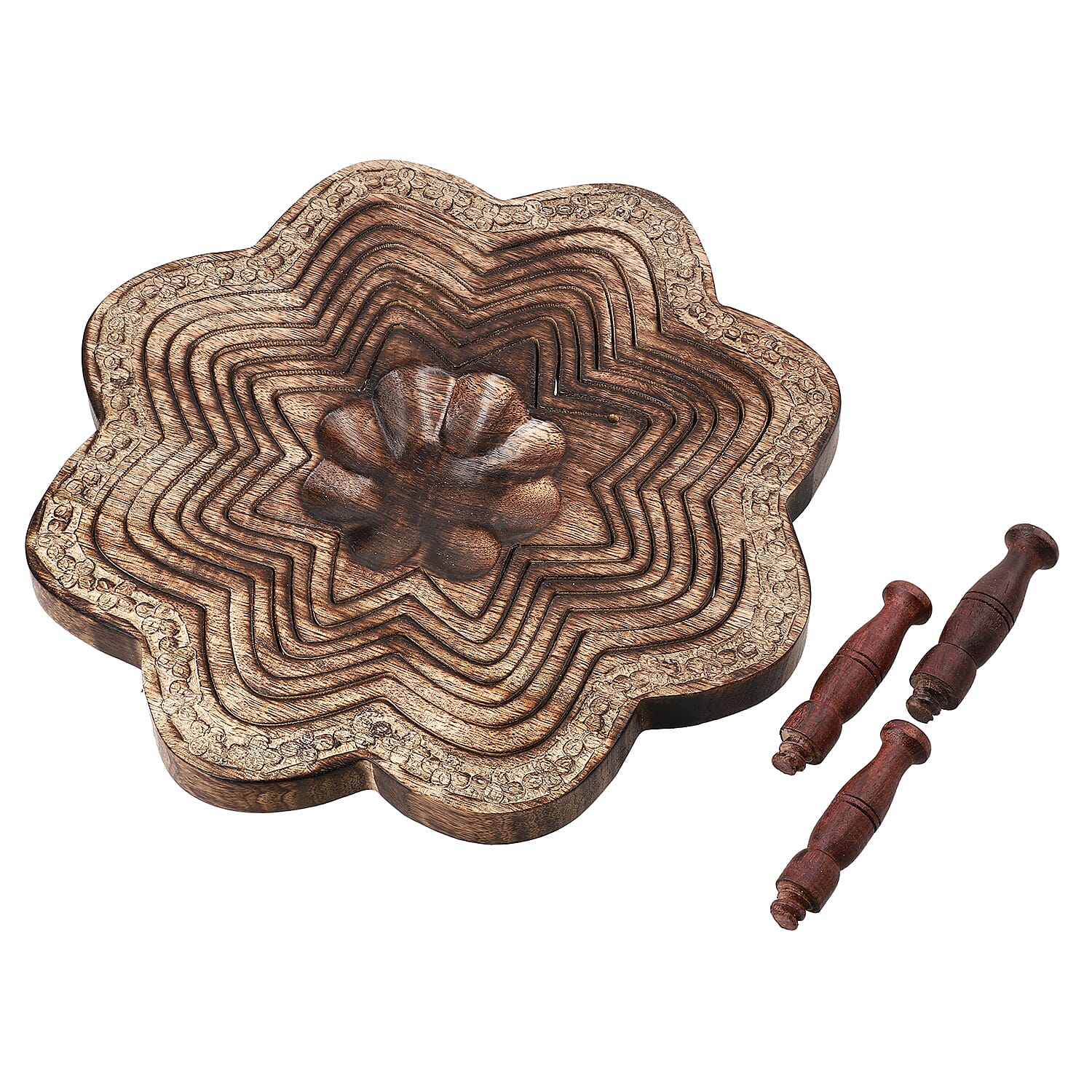 Star Shape Hand carved Wooden Spring Tray with Small Legs  29cm (L) x 29cm (W) x 9.5cm (H)