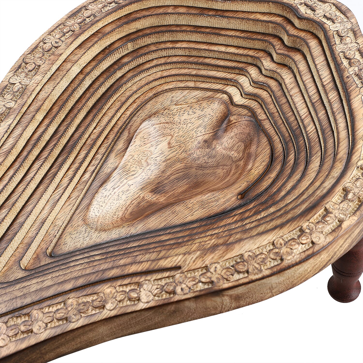 Pear shape Hand carved Wooden Spring Tray with Small Legs 36cm (L) x 25cm (W) x 9.5cm (H) Pear shape Hand carved Wooden Spring Tray with Small Legs 36cm (L) x 25cm (W) x 9.5cm (H)