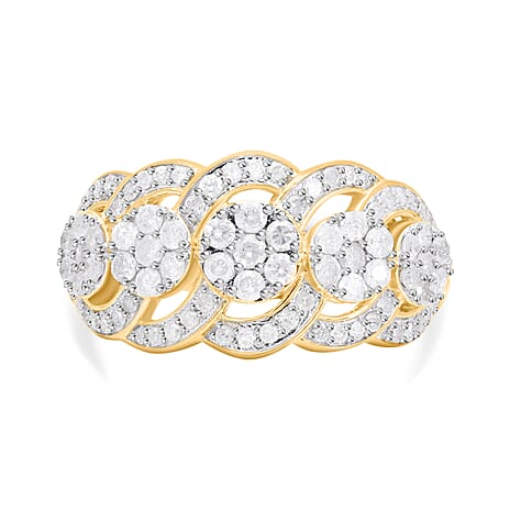 Natural White Diamond Ring in Vermeil Yellow Gold Plated Sterling Silver 1.00 Ct.