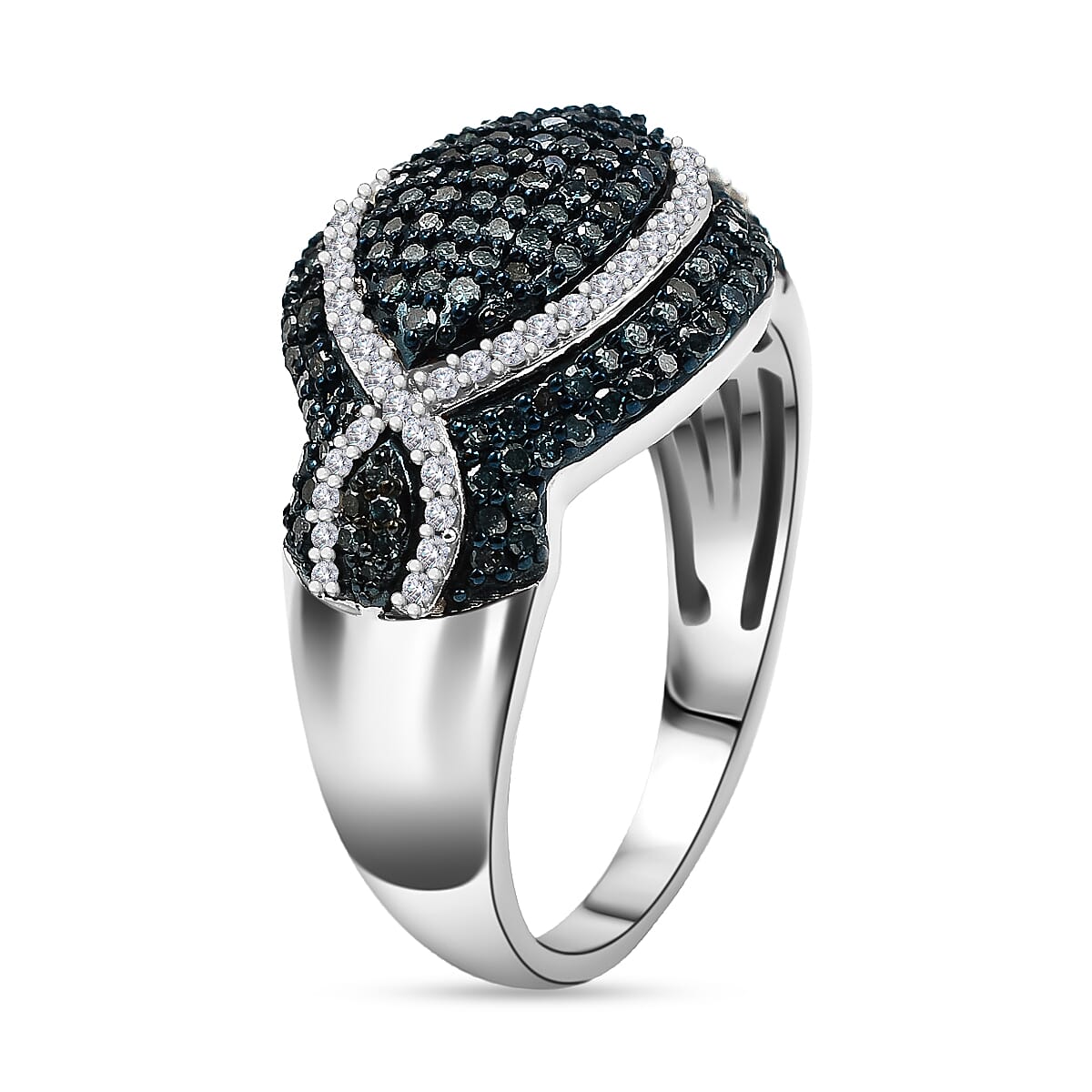 Red Carpet Collection - Blue and White Diamond Ring in Platinum Overlay Sterling Silver 1.00 Ct.