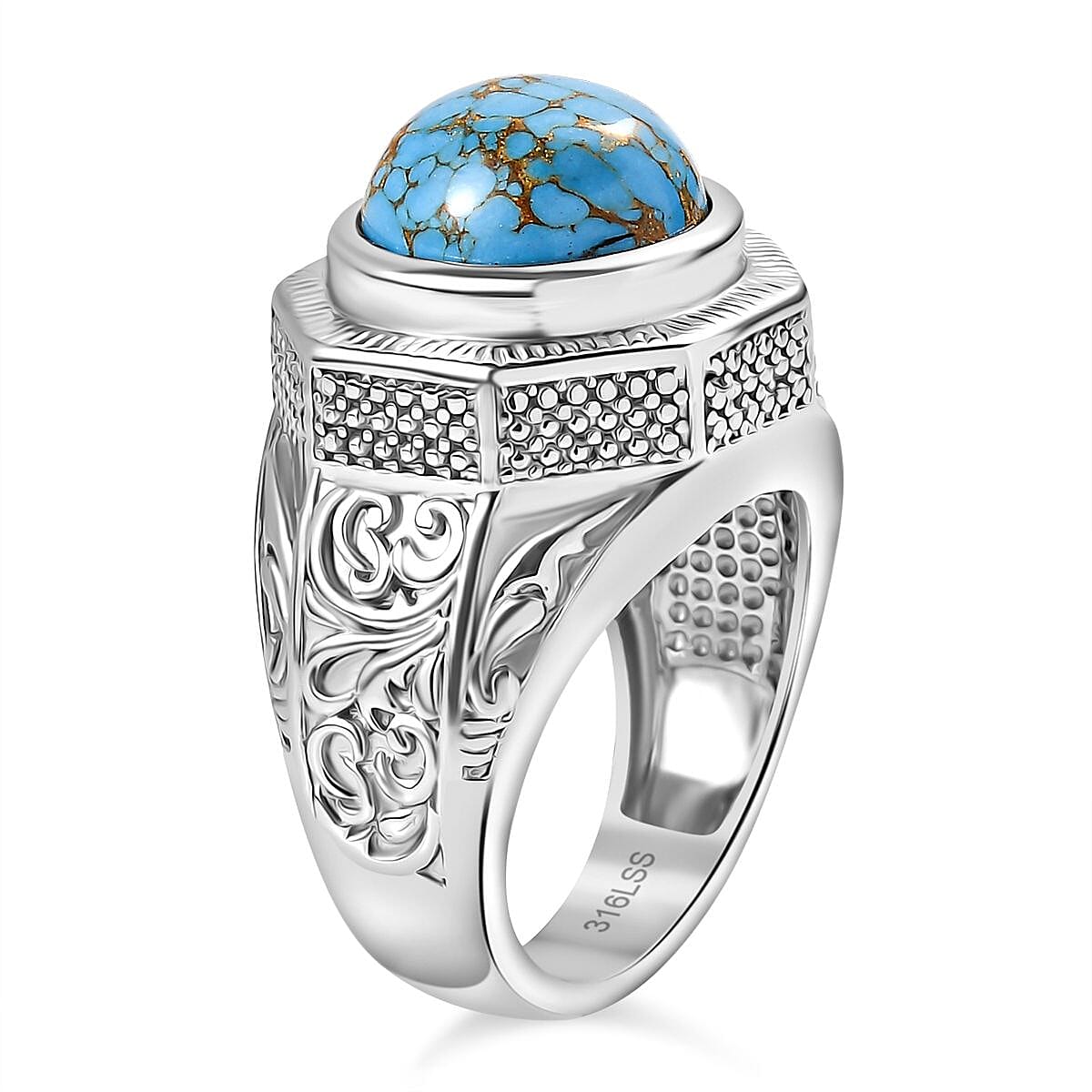 Blue Turquoise Solitaire Ring in White Tone 7.50 Ct.