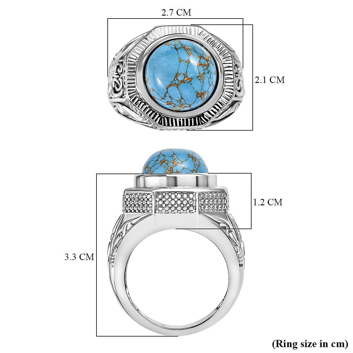 Blue Turquoise Solitaire Ring in White Tone 7.50 Ct.