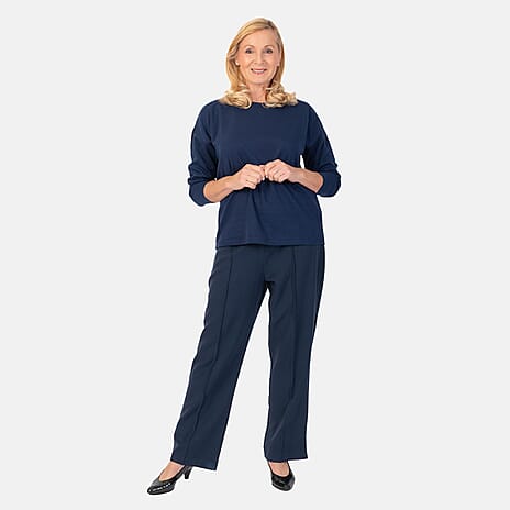 Emma Ladies Wide Leg Trousers - Navy