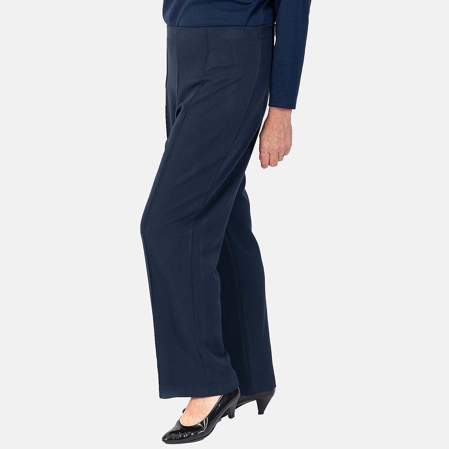 Emma Ladies Wide Leg Trousers - Navy